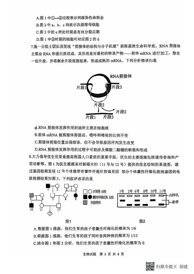 2024-2025年度陕西省渭南高三生物一模考试试题（含答案）第3页