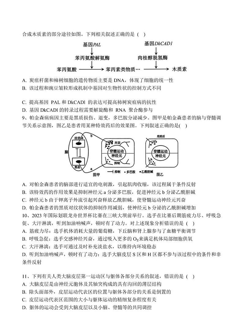 黑龙江省佳木斯市第一中学2025届高三上学期第五次调研考试高考模拟-生物试题+答案第3页