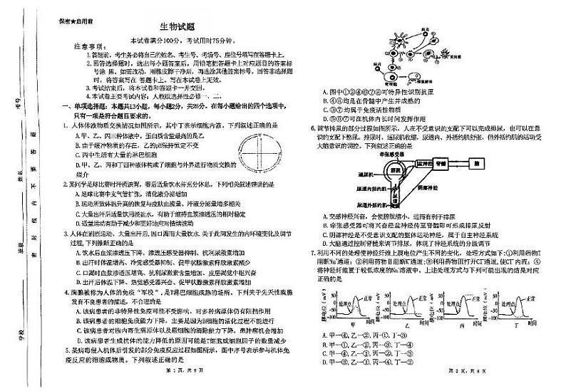 河北省保定市四县一中2024-2025学年高二上学期12月联考生物试卷（PDF版附答案）第1页