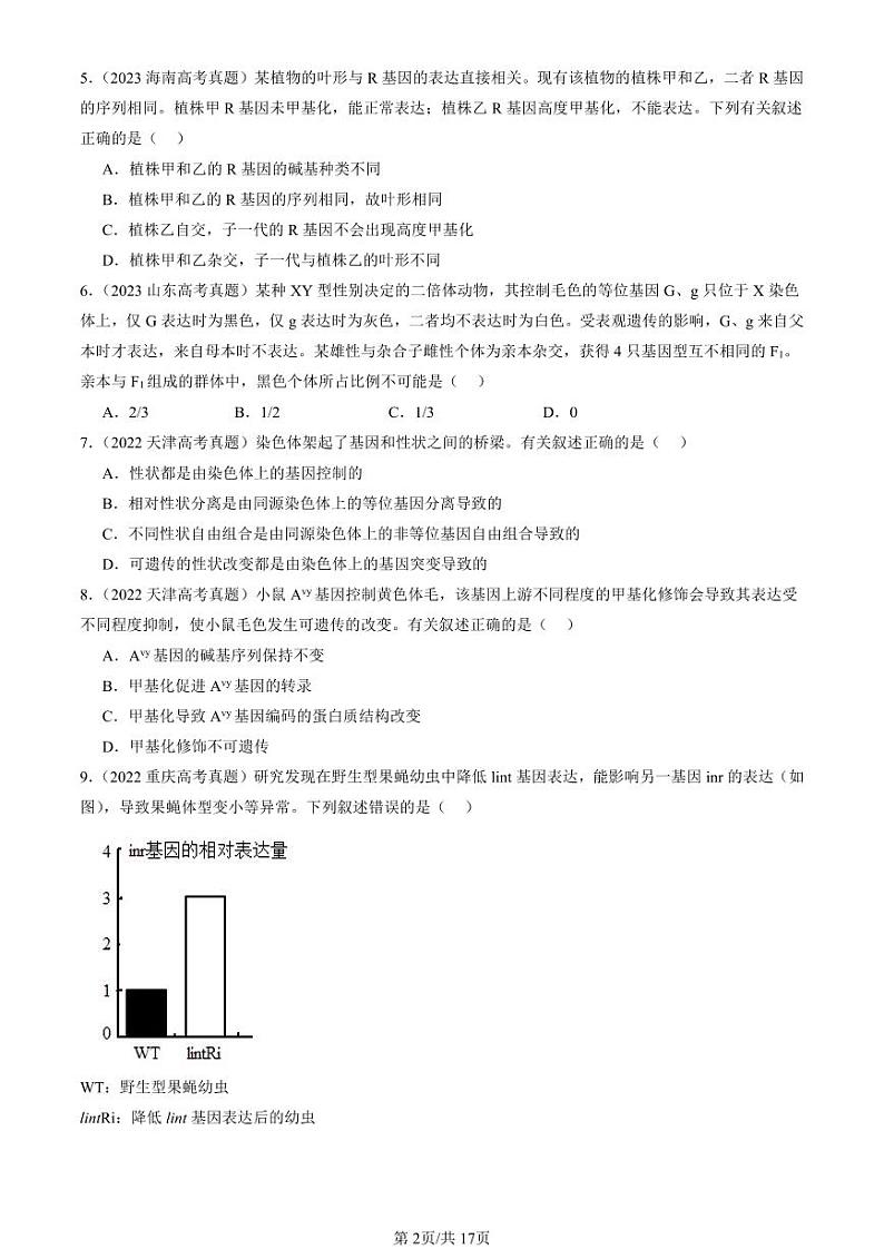 2022-2024全国高考真题生物汇编：基因的表达与性状关系第2页