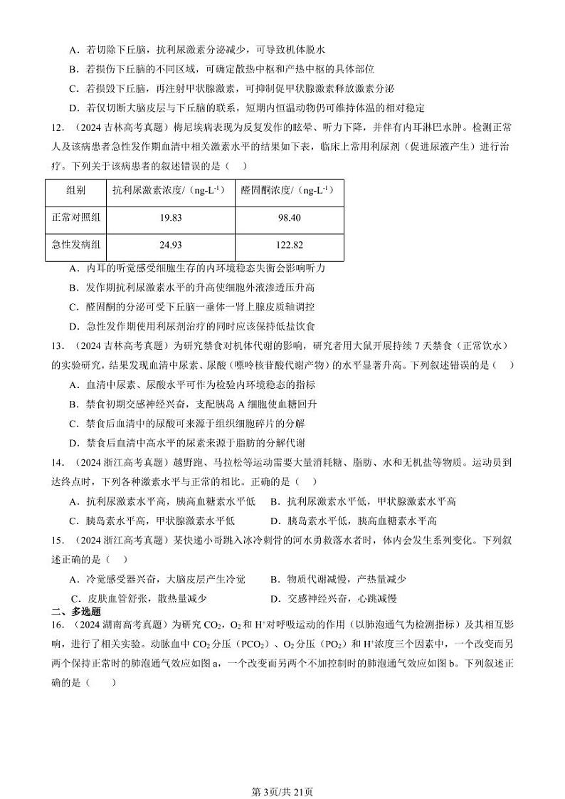 2024全国高考真题生物汇编：体液调节章节综合第3页