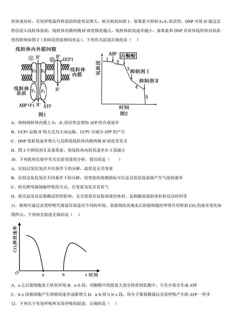2024年广西钦州市第四中学秋季高一上第15周考试生物试卷(含答案)第3页