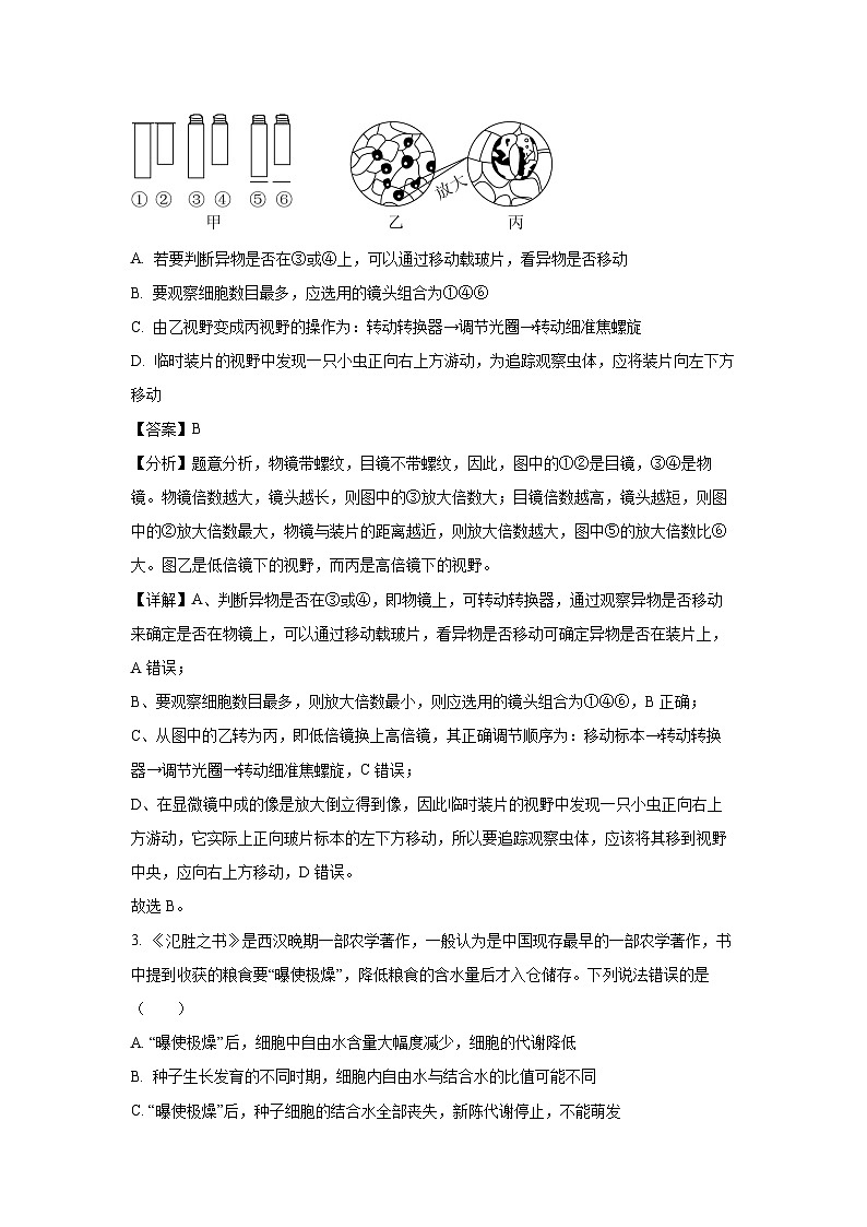 2023~2024学年吉林省普通高中G6教考联盟高一上1月期末生物试卷（解析版）第2页