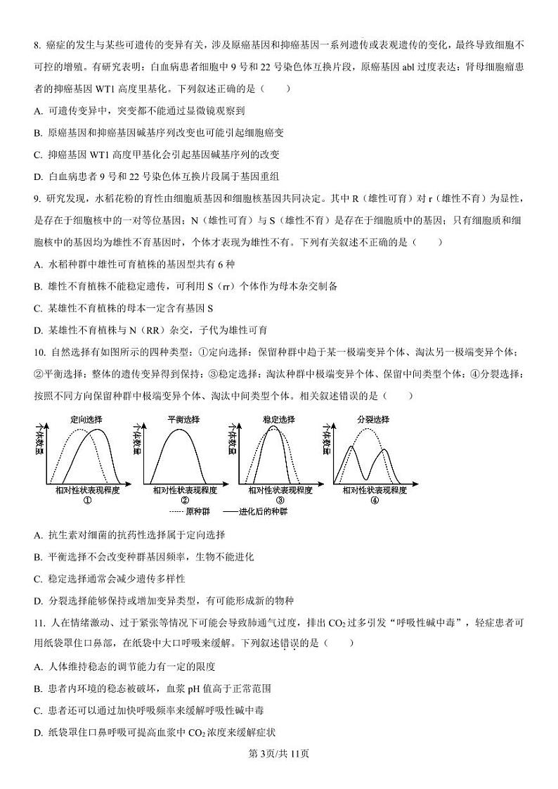 吉林省长春市第二中学2025届高三上学期第四次调研测试生物试卷（PDF版附解析）第3页