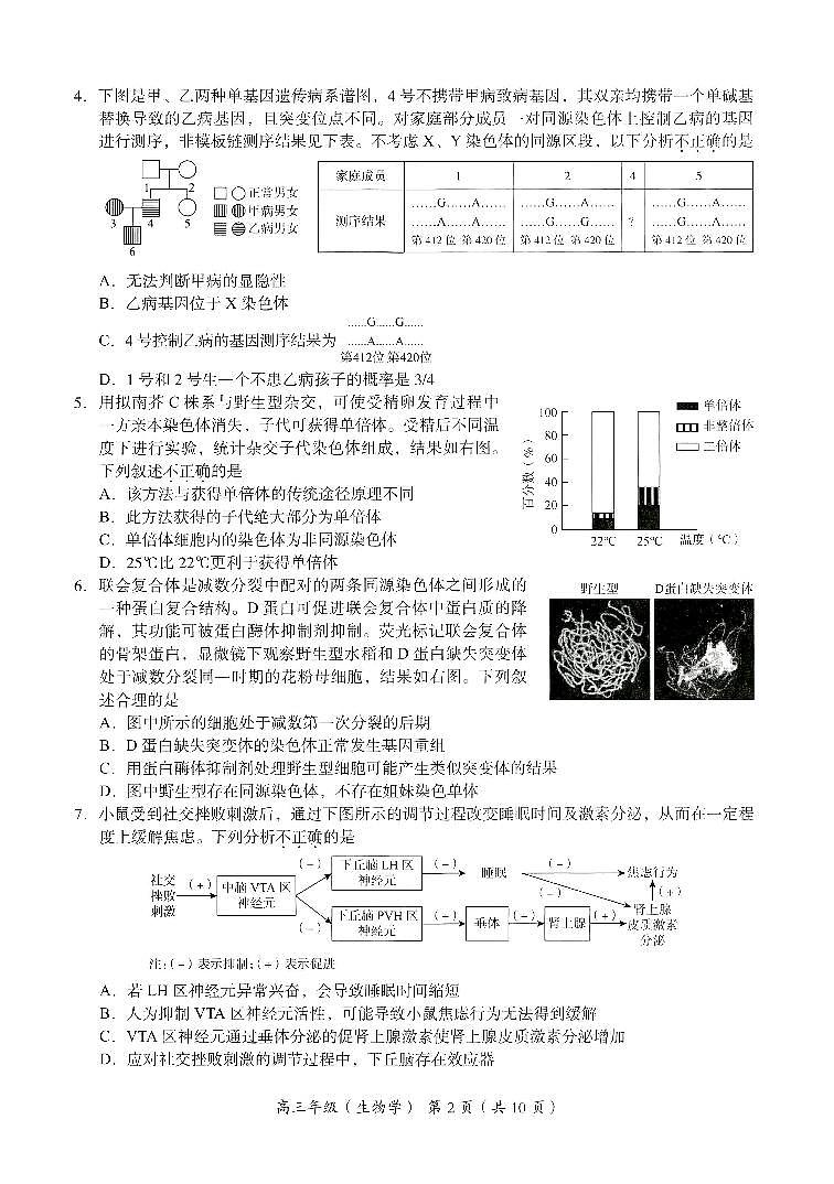 北京海淀区2023一2024学年高三第一学期期末生物学练习试卷（无答案）第2页