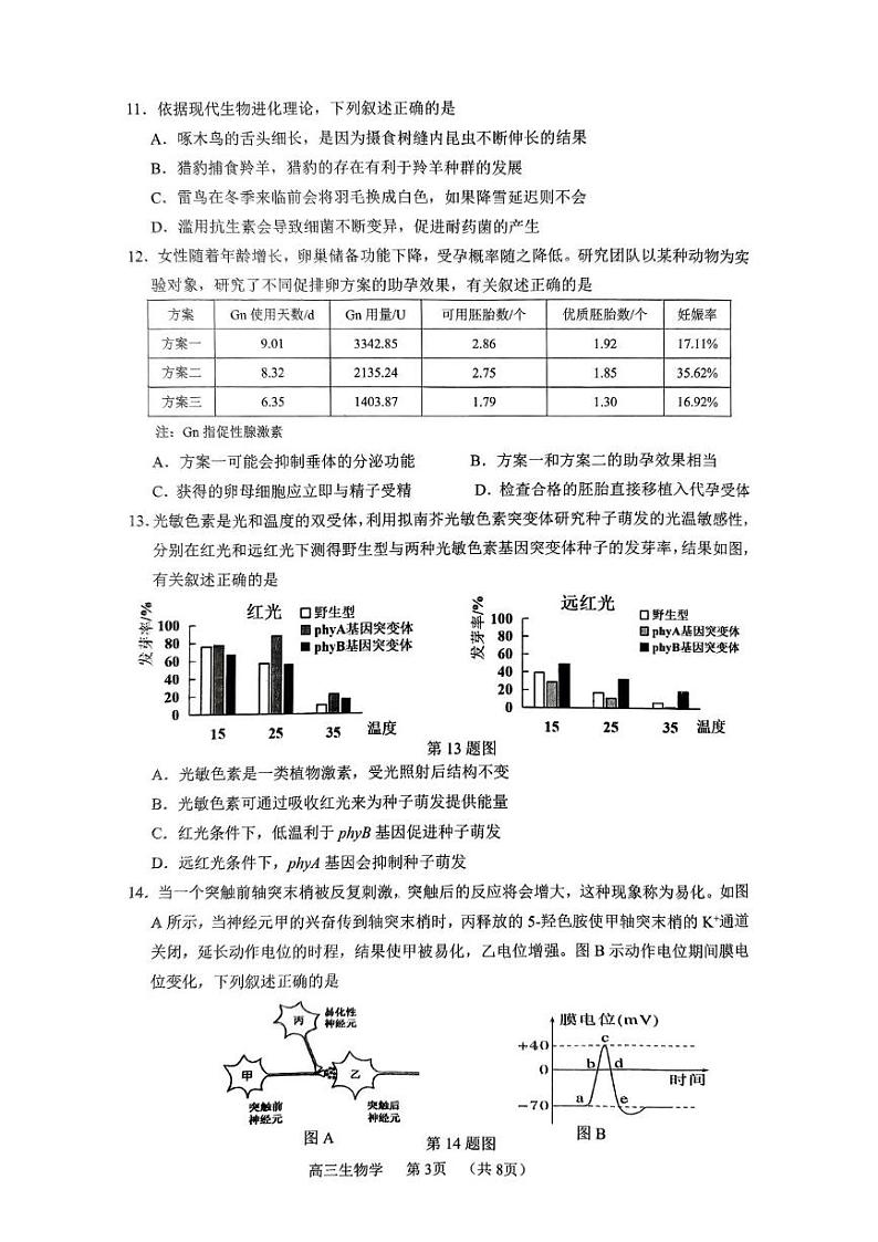 广东省东莞市、揭阳市、韶关市2024-2025学年高三上学期期末质量检生物试题第3页