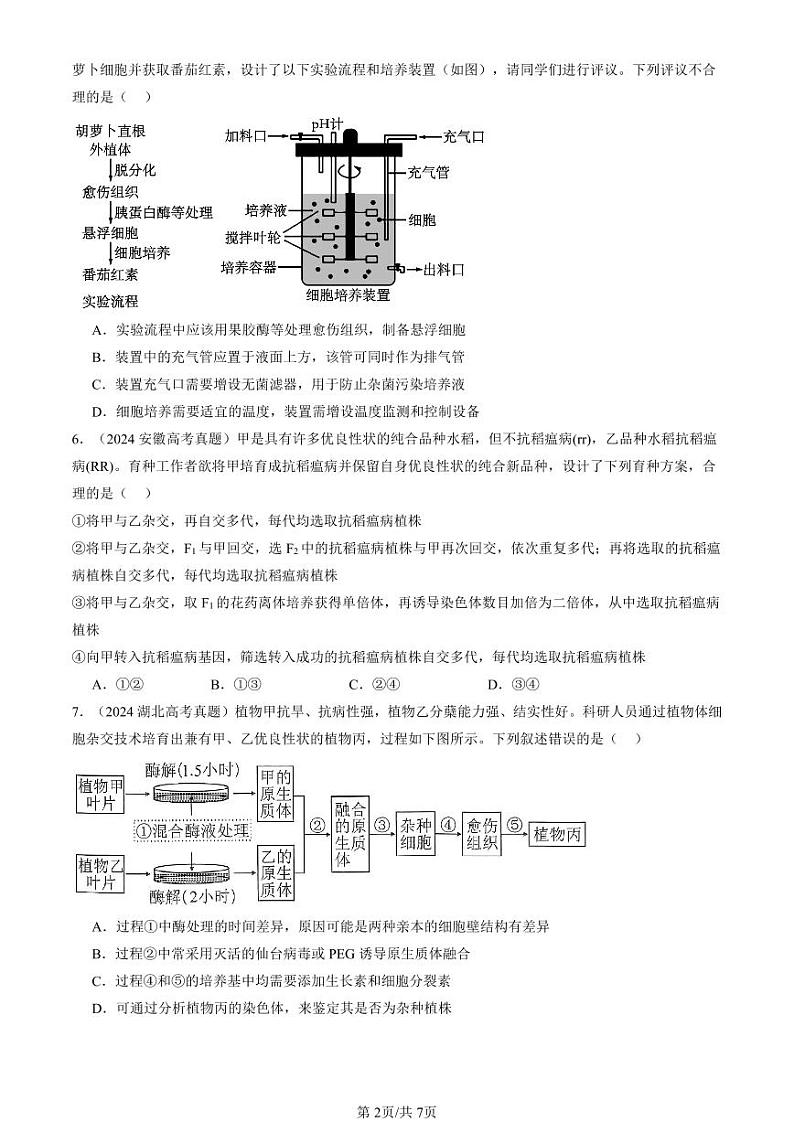 2024全国高考真题生物汇编：植物细胞工程第2页