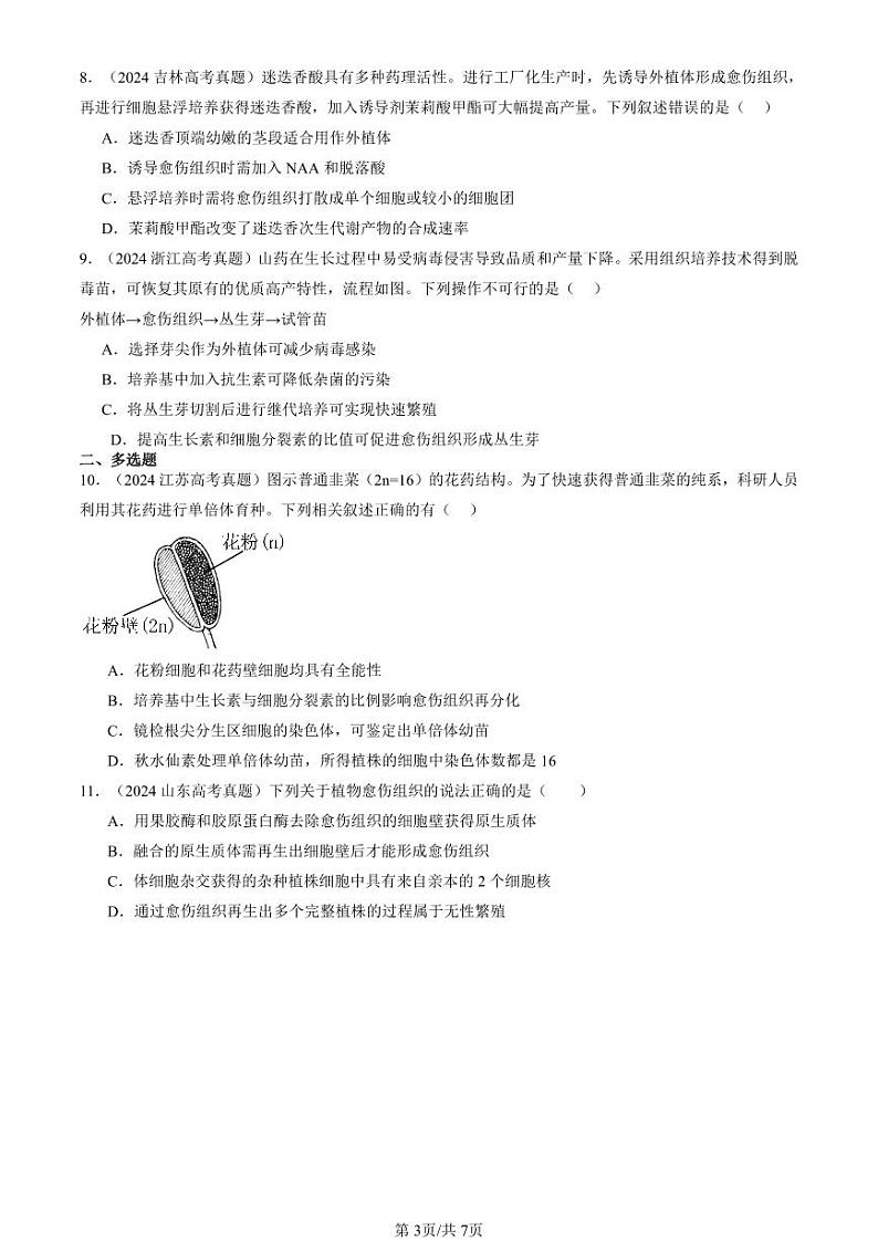 2024全国高考真题生物汇编：植物细胞工程第3页