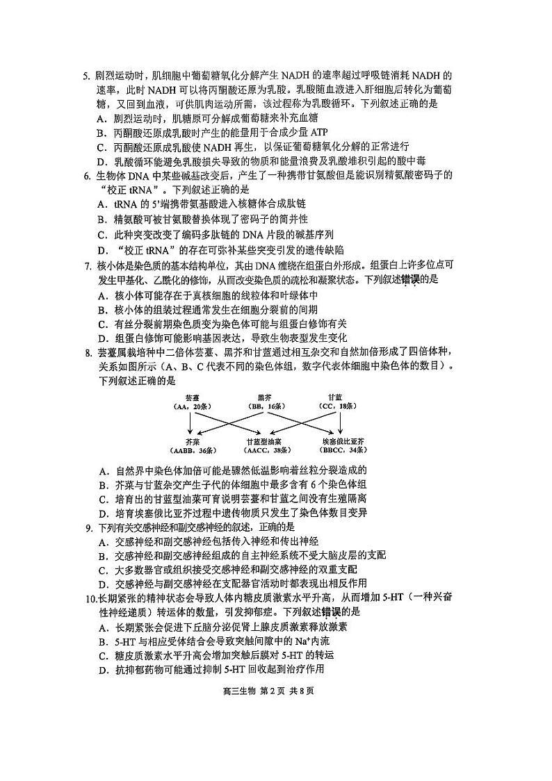 江苏省苏州市2024-2025学年高三上学期期末学业质量阳光指标调研生物试题及答案（苏州零模）第2页