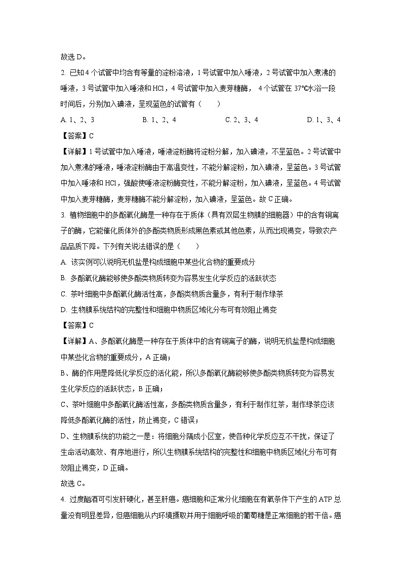 2024~2025学年湖南省长沙市望城区第二中学高一上学期期末考试生物试卷（解析版）第2页
