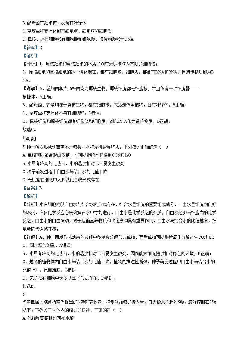 四川省成都市第十二中学（四川大学附属中学）2024-2025学年高一上学期12月期末模拟生物试卷（Word版附解析）第3页