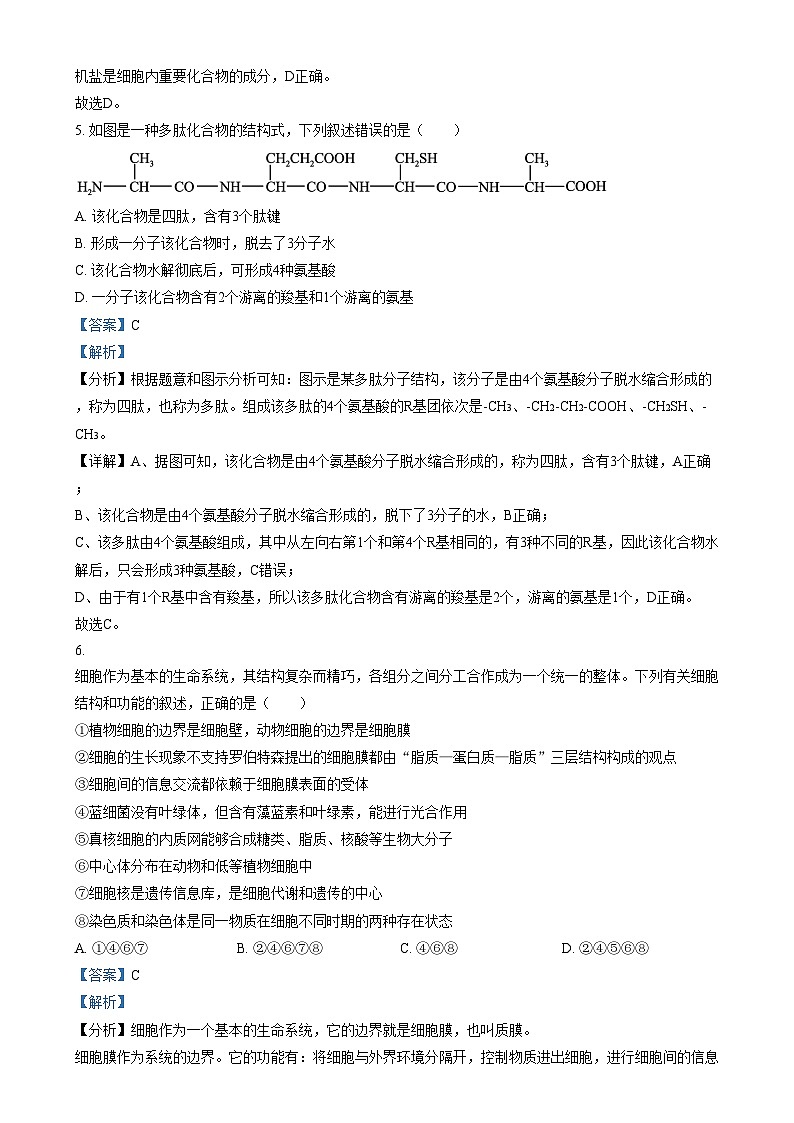 四川省眉山市仁寿县仁寿一中南校区2024-2025学年高一上学期期末模拟考试生物试卷（Word版附解析）第3页