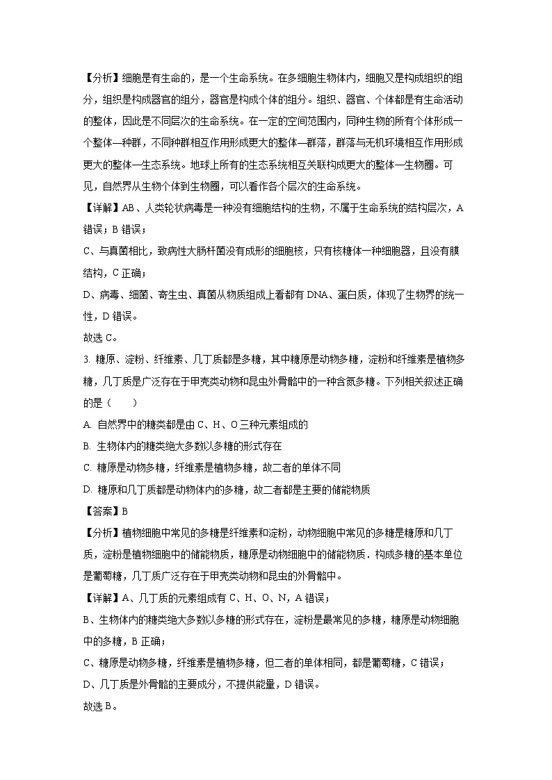 2023~2024学年新疆兵团地州学校高一上学期期末联考生物试卷（解析版）第2页