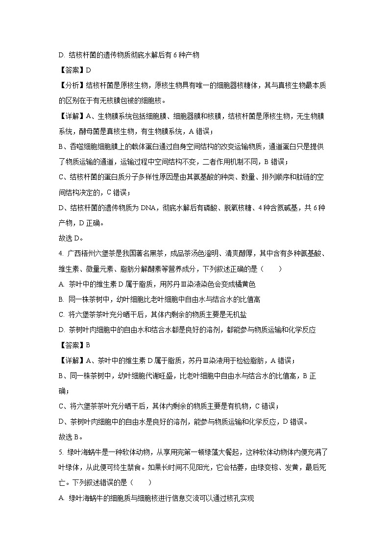 2024~2025学年广西部分名校高一上学期12月联合检测生物试卷（解析版）第2页