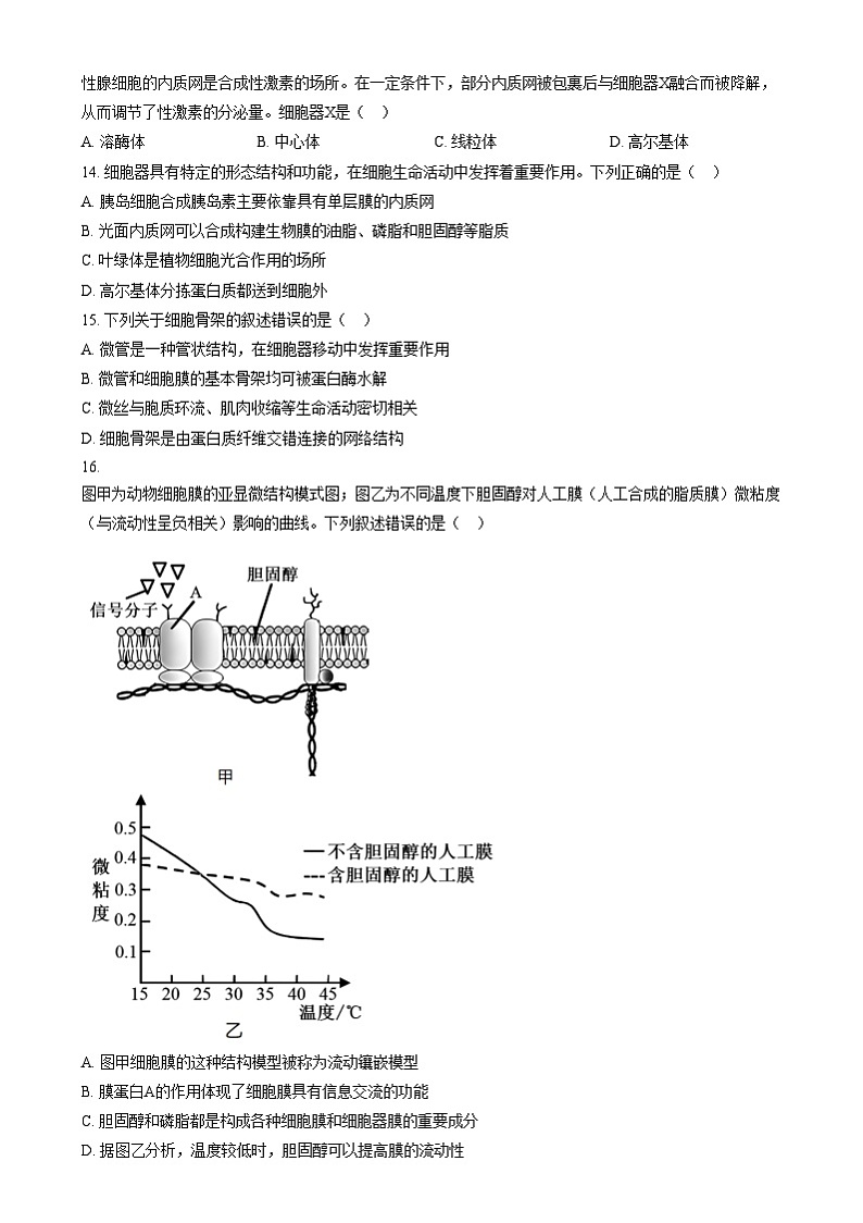 浙江省”南太湖“联盟2024-2025学年高一上学期第一次联考生物试题   Word版无答案第3页