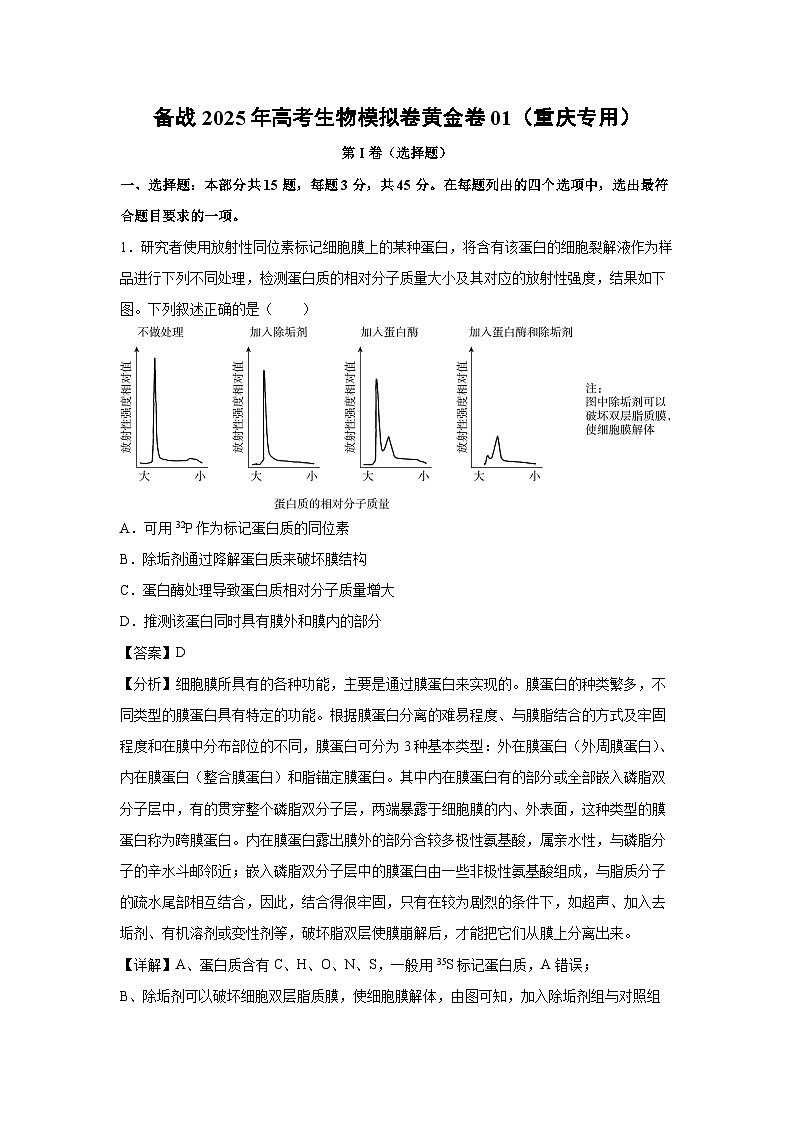 备战2025年高考生物模拟卷黄金卷01（重庆专用）生物试卷（解析版）第1页