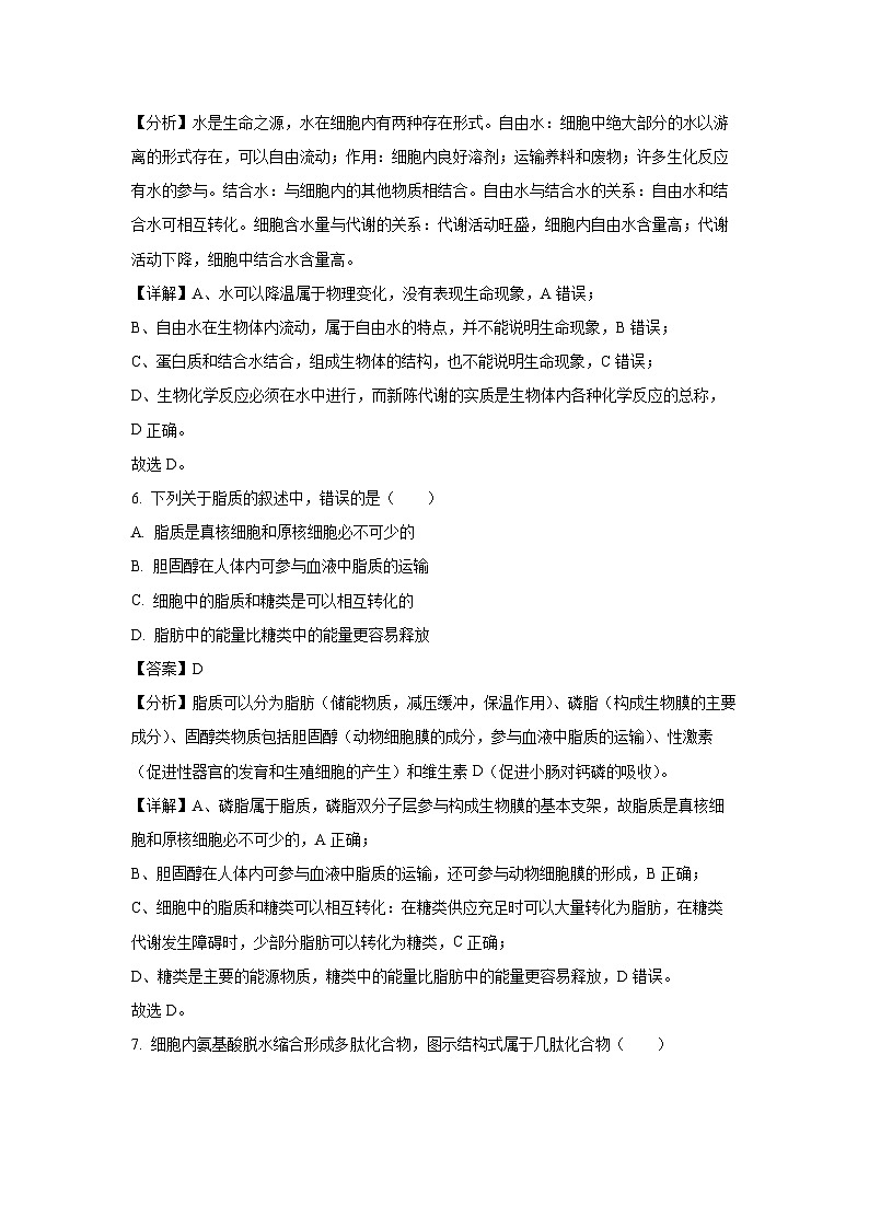 2023~2024学年四川省德阳市高一上学期期末教学质量监测考试生物试卷（解析版）第3页