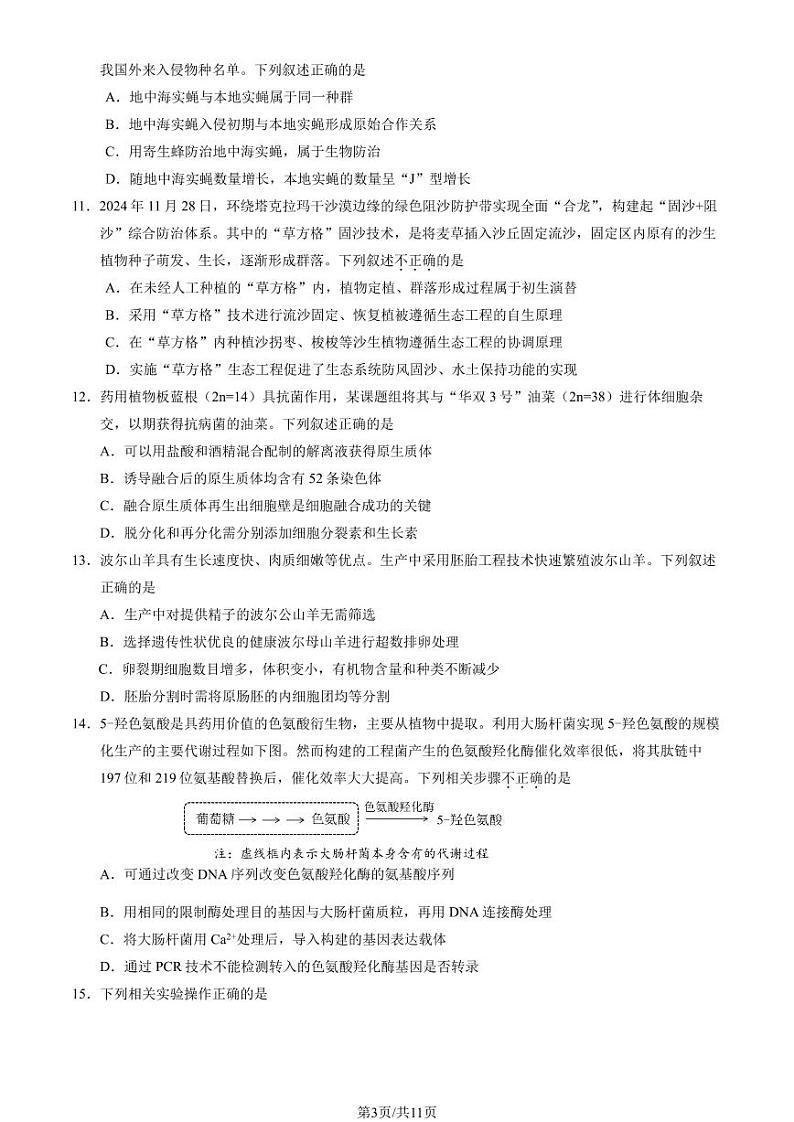 2025北京石景山高三（上）期末生物试卷（教师版）第3页