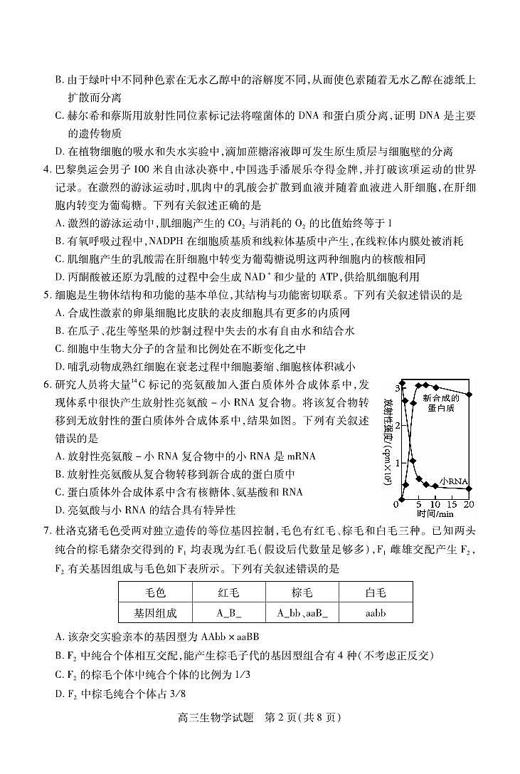生物-2025届山西省运城市高三第一学期期末调研测试试题第2页