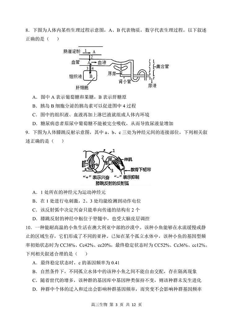 哈三中2024-2025学年度上学期高三学年期末考试 生物第3页
