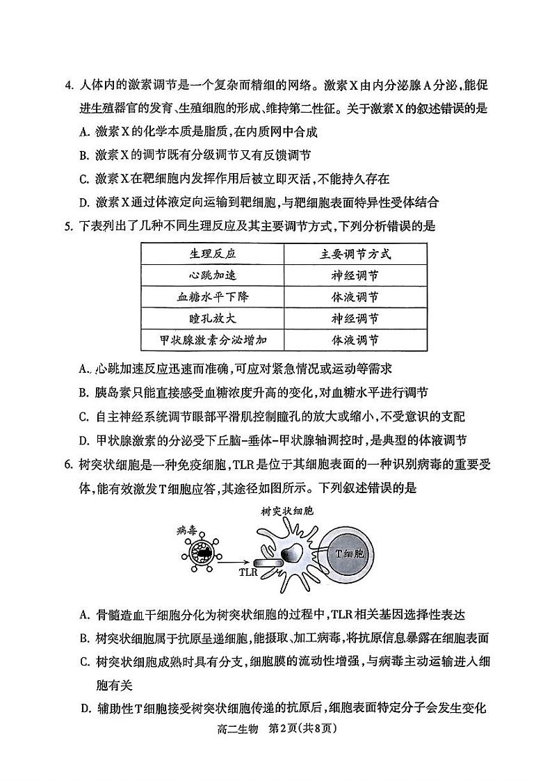 山西省吕梁市2024-2025学年高二上学期期末调研测试生物试题第2页