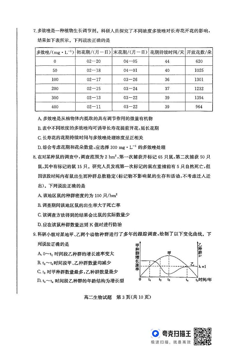 山东省滨州市2024-2025学年高二上学期1月期末生物试题第3页