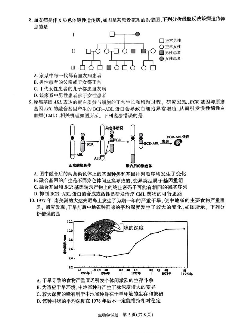 安徽省合肥市一模2025届高三第一次教学质量检测生物试题及答案第3页