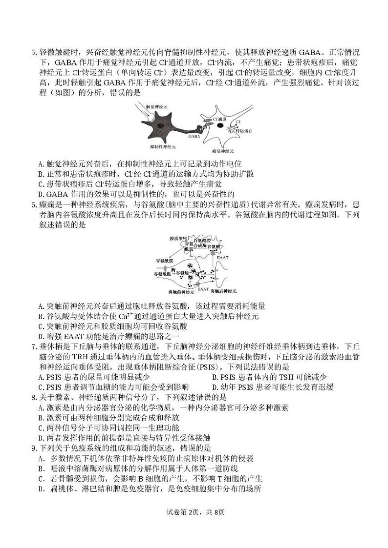 2025山东师大附中高二上学期11月阶段性检测试题生物PDF版含答案第2页