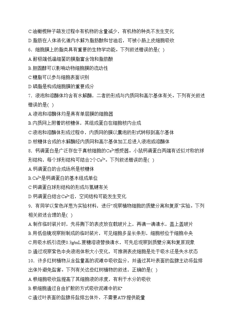 衡阳县第四中学2024-2025学年高一上学期1月期末生物试卷(含答案)第2页
