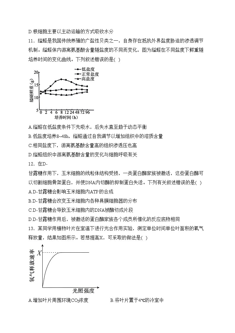 衡阳县第四中学2024-2025学年高一上学期1月期末生物试卷(含答案)第3页