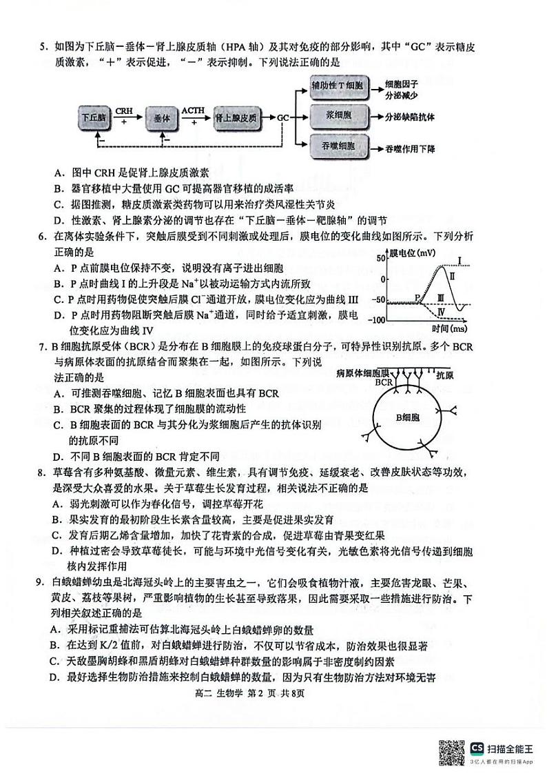 广西河池市2024年秋季学期高二年级期末教学质量检测生物 广西河池市2024年秋季学期高二年级期末教学质量检测生物第2页