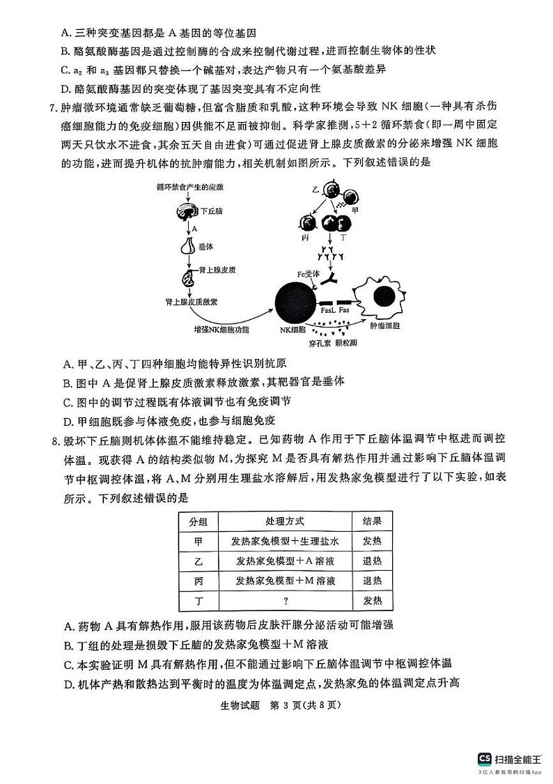 河南省周口市项城市2024-2025学年高三上学期1月期末生物试题第3页