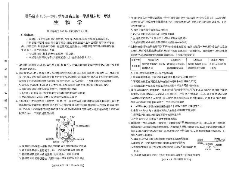 驻马店市2024-2025学年度高三第一学期期末统一考试生物 驻马店市2024-2025学年度高三第一学期期末统一考试生物 (1)第1页