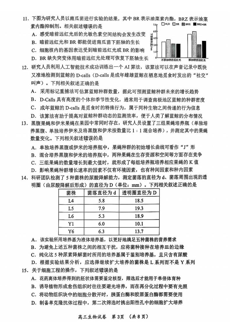 江苏省常州市2025届高三上学期期末质量调研考试-生物试题+答案第3页