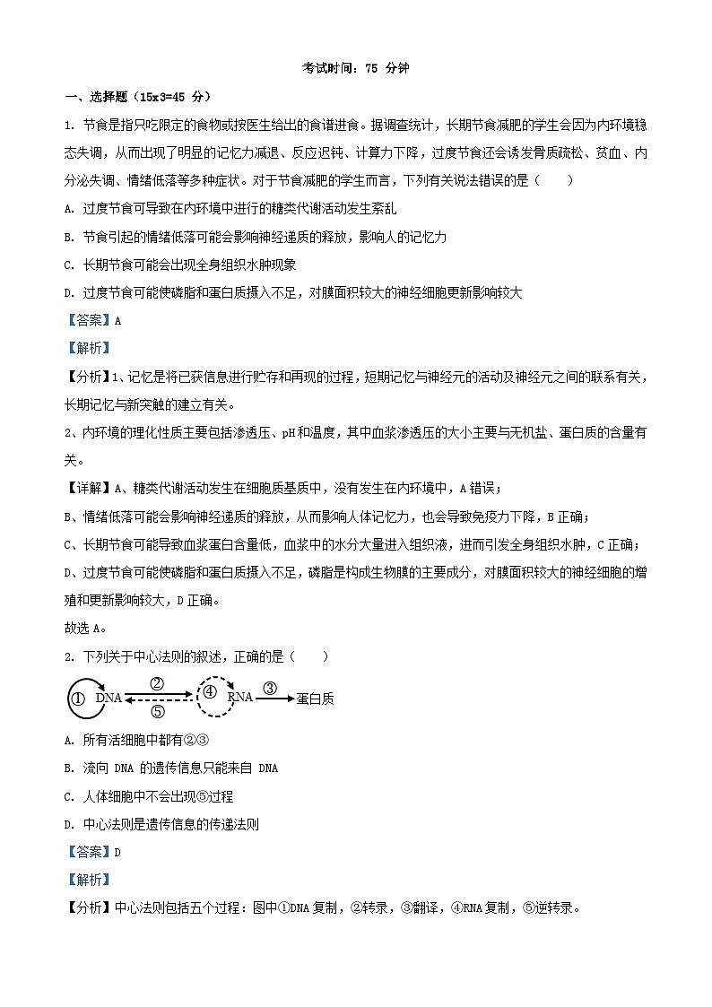 重庆市黔江区2023_2024学年高二生物上学期12月月考试题含解析第1页