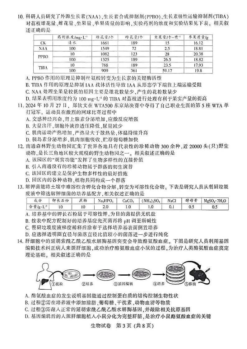 江苏省南通市、泰州市、镇江市、盐城市2025届高三高考模拟第一次模拟-生物试卷+答案第3页