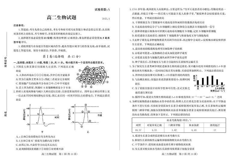 2025滨州高二上学期期末考试生物PDF版含答案第1页