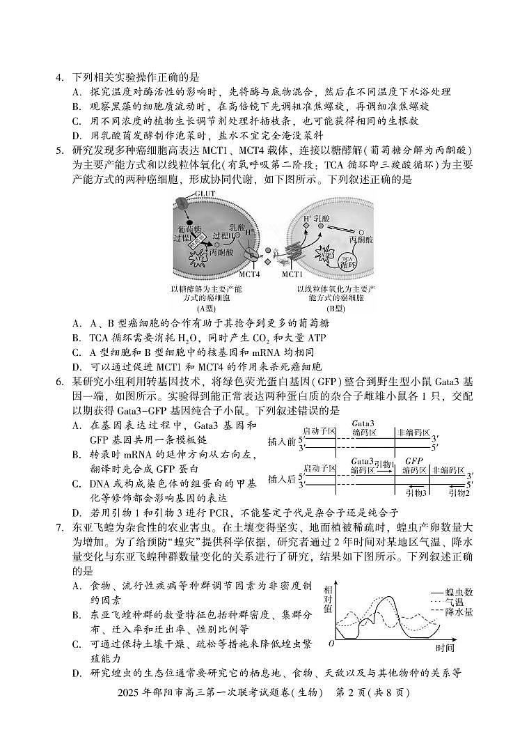 生物丨湖南省邵阳市2025届高三1月第一次联考暨期末考试生物试卷及答案第2页