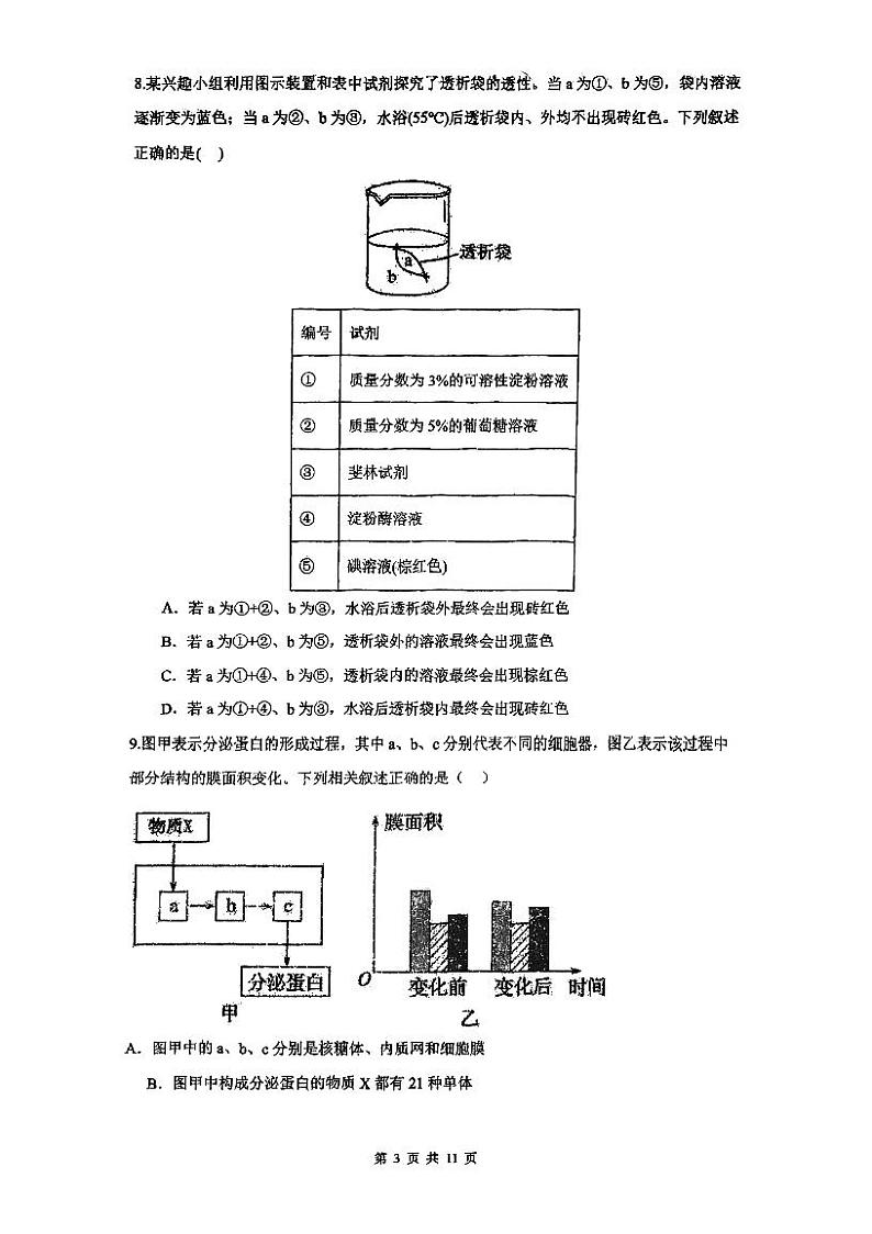 2025长春十一高中高一上学期第三学程考试生物PDF版含答案第3页