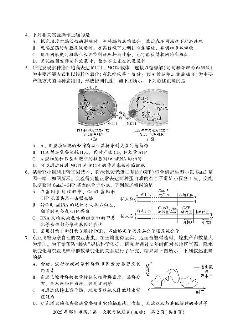 湖南省邵阳市2025届高三高考模拟第一次模拟考-生物试卷+答案第2页