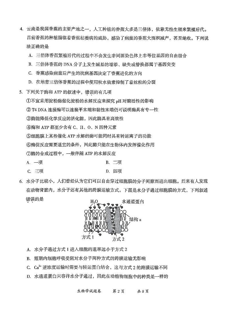 云南省曲靖市2025届高三上学期第一次教学质量监测生物第2页