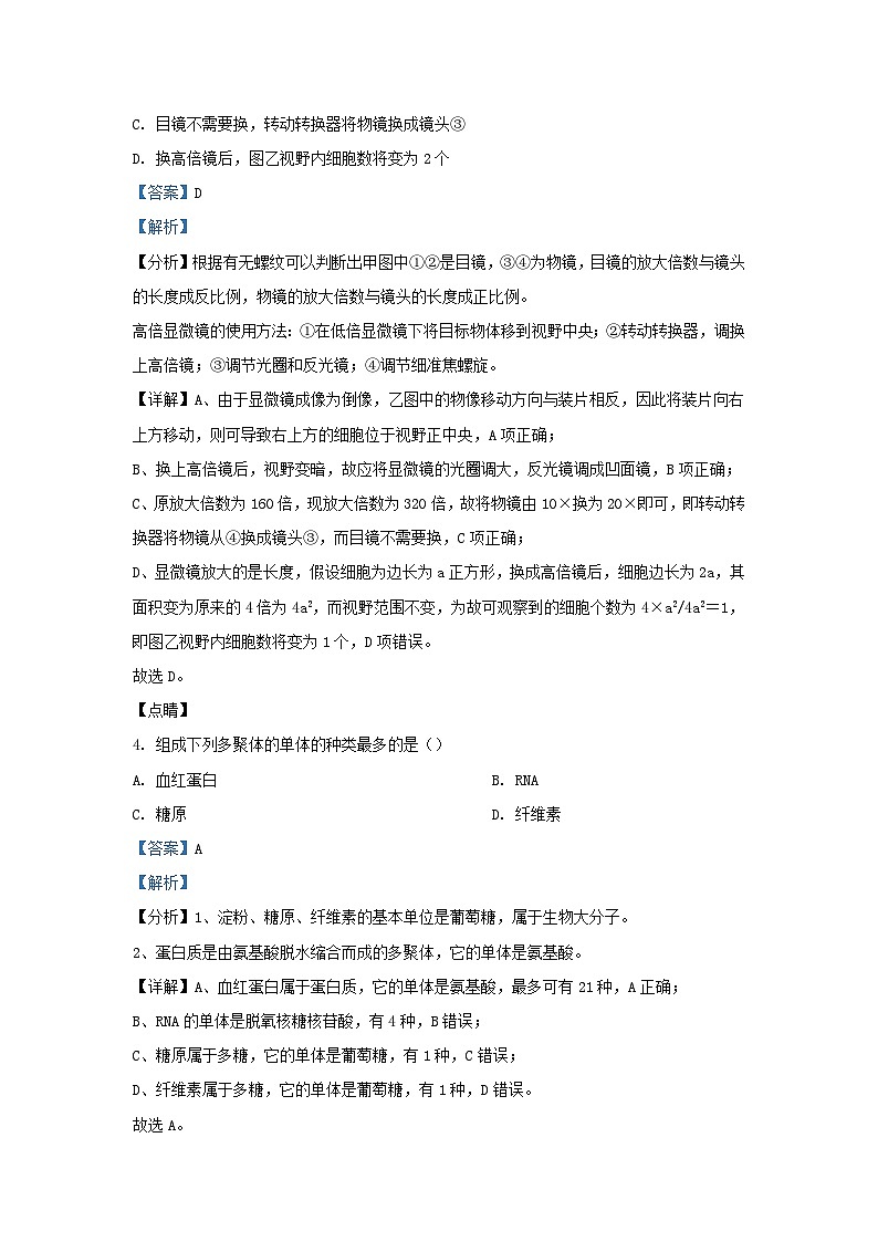 四川省泸州市泸县2023_2024学年高一生物上学期1月期末试题2含解析第3页
