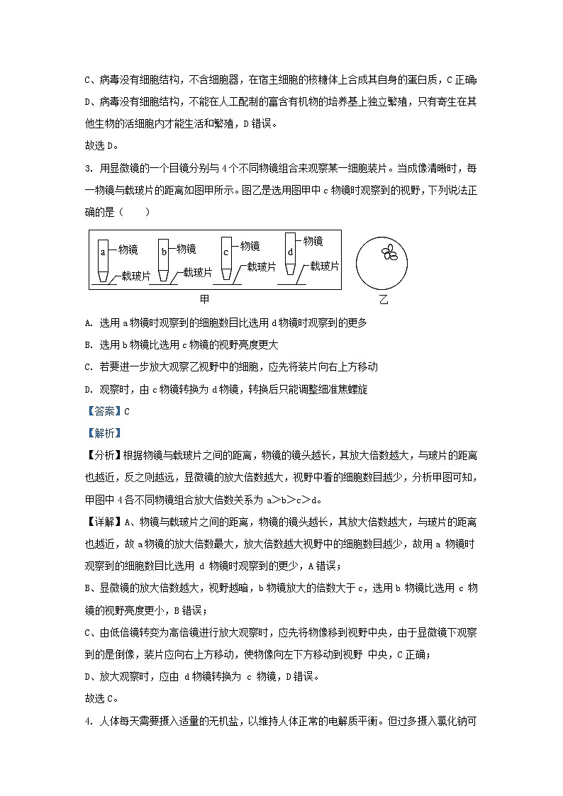四川省绵阳市2023_2024学年高一生物上学期1月期末热身考试试题含解析第2页