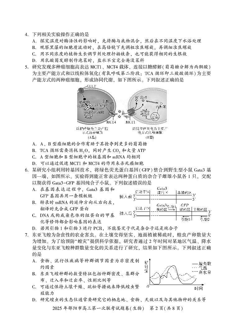 2025 年邵阳市高三第一次联考生物试题第2页