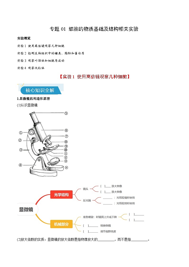 专题01 细胞的物质基础及结构相关实验-【实验专攻】备战2025年高考生物教材实验梳理与突破（新高考通用）（原卷版）第1页