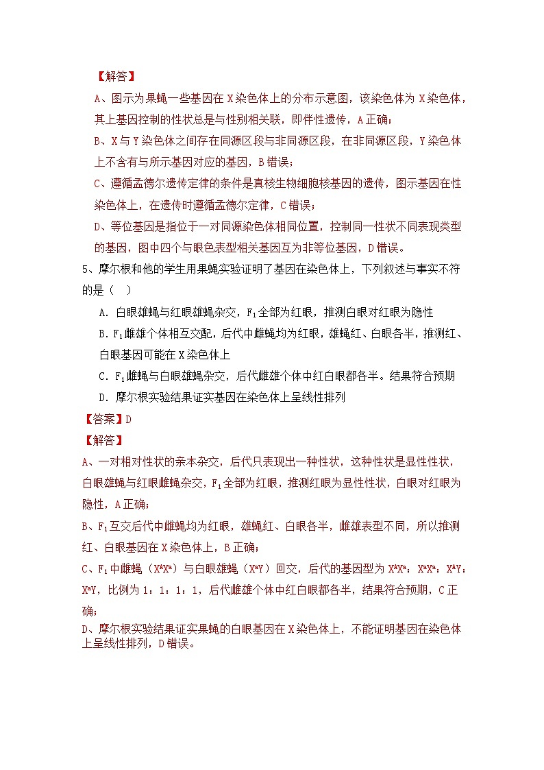 高中生物必修二《遗传与进化》第2章基因和染色体的关系2.2《基因在染色体上》分层作业（原卷版+解析版）第3页