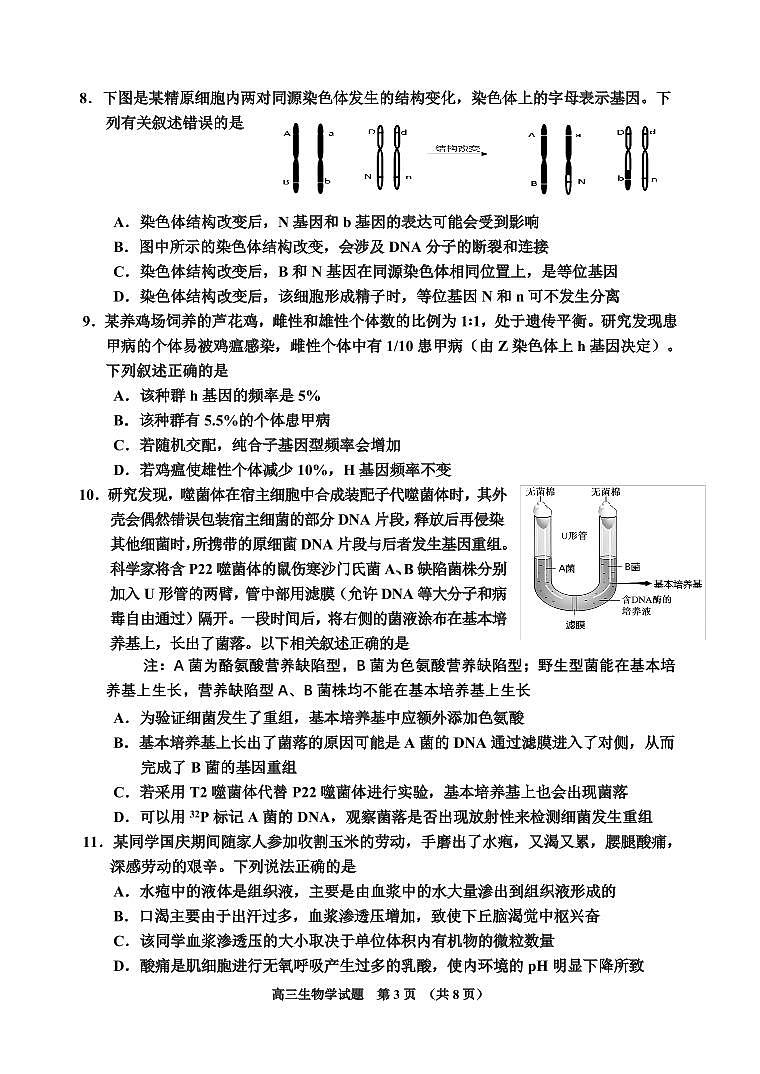 吉林省吉林市普通中学2025届高中毕业年级高考模拟第二次调研测试-生物试卷+答案第3页