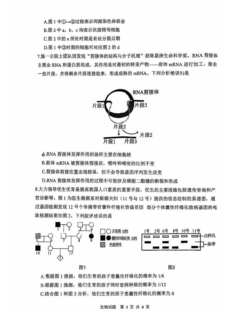 陕西省渭南市2025届高三上学期教学质量检测（Ⅰ）生物试卷及答案第3页