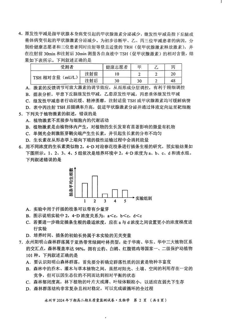 湖南省永州市2024-2025学年高二上学期期末质量监测生物学试卷第2页