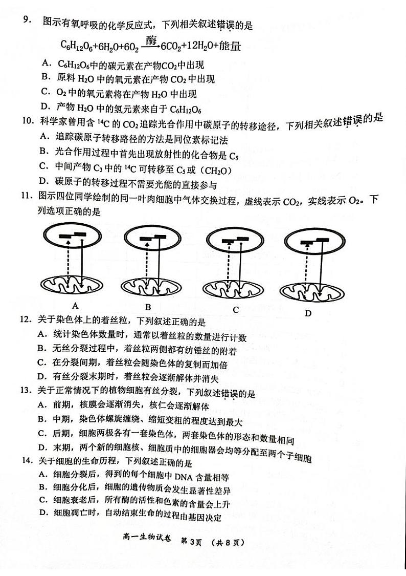 江苏省常州市2024-2025学年高一上学期期末考试生物试题第3页
